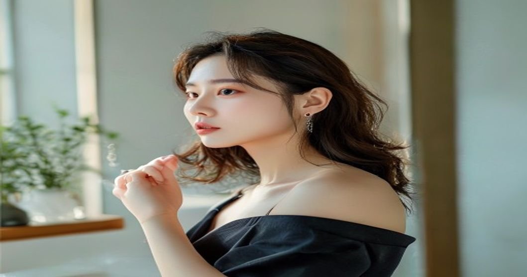 욕실에서 피부 에센스를 얼굴에 펴 바르는 여성의 일상 스킨케어 루틴